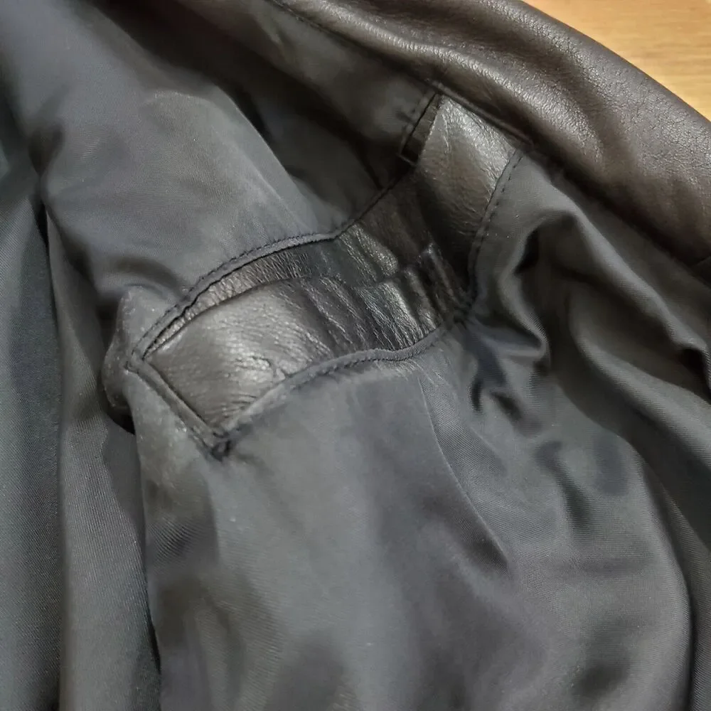 Claiborne Longer Coat Men 1X Black Lambskin Leather Jacket 3 Button Lined Blazer